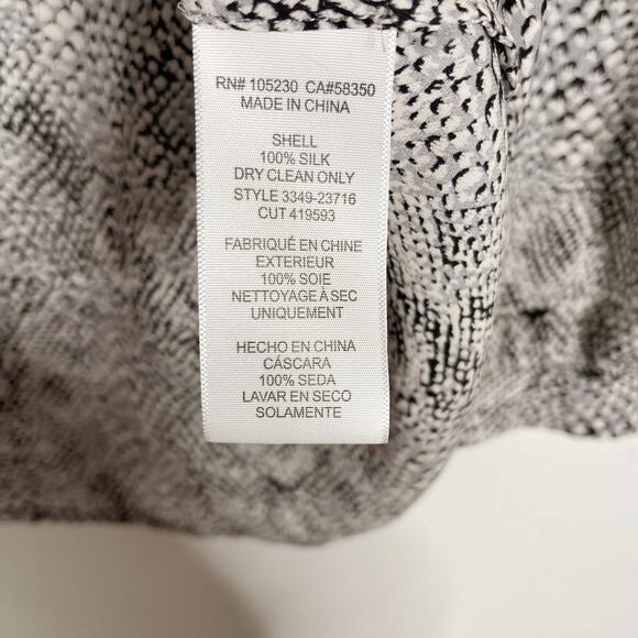 Joie Small Gray Black Snakeprint Silk Purine Button Front Blouse Top 3/4 Sleeve - Picture 7 of 9